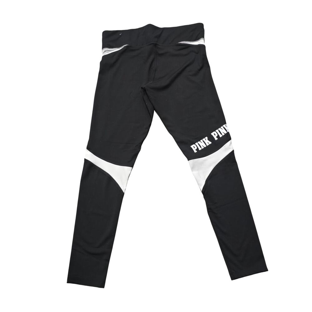 VS PINK Ultimate Yoga Leggings Black White Colorblock Spellout Logo Women’s